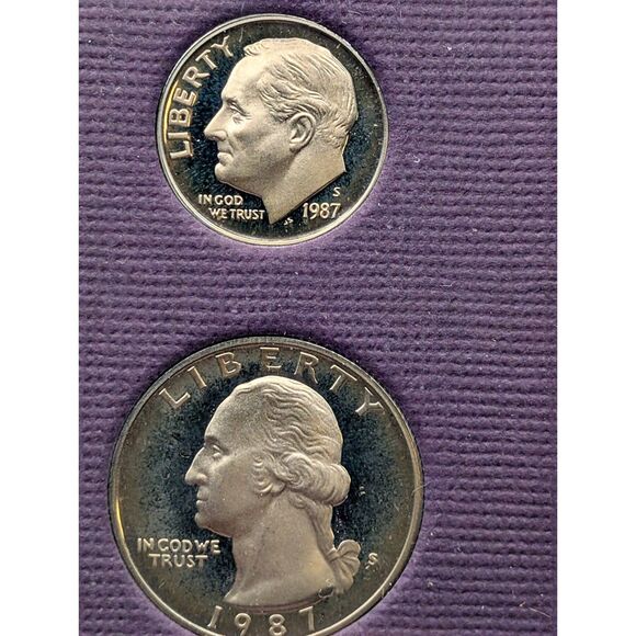 1987 U.S. Mint Proof Set w/ Box & COA - Toning on Quarter and Dime - Picture 2 of 2